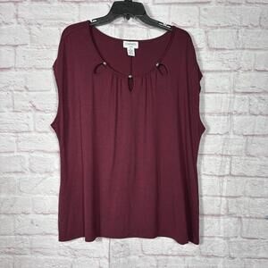 Carmen Women's Sleeveless Burgundy Top with Beaded Detail Size 2X